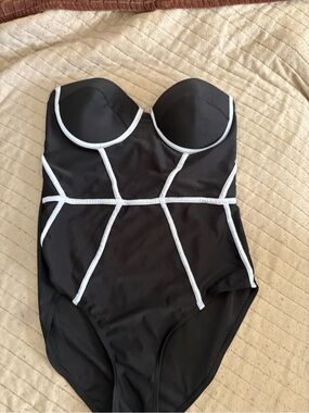 Black Strapless bodysuit with White Piping